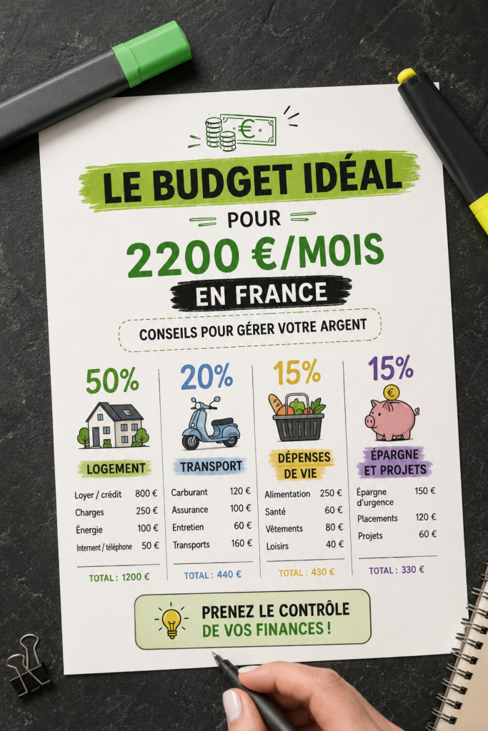 Un tableau de gestion budgétaire avec des colonnes pour les revenus et les dépenses mensuelles.