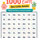 Tableau d'économies à imprimer pour économiser 1000 euros