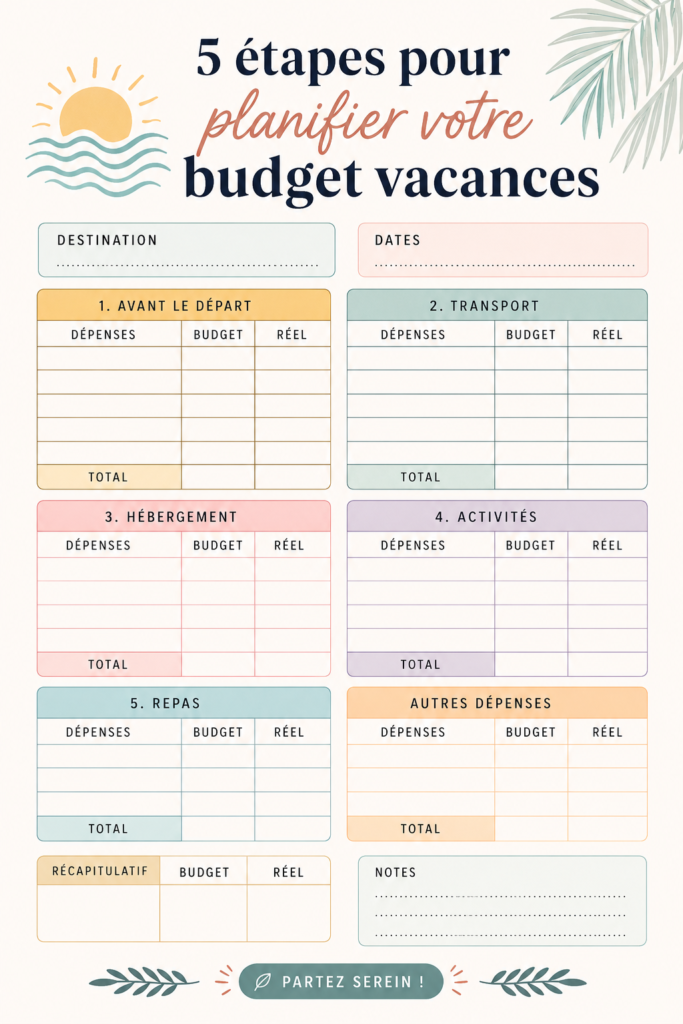 Femme qui planifie son budget vacances avec un carnet