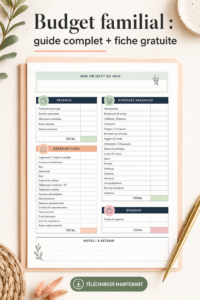 Un visuel chaleureux illustrant un budget familial avec des graphiques et des calculs sur une table