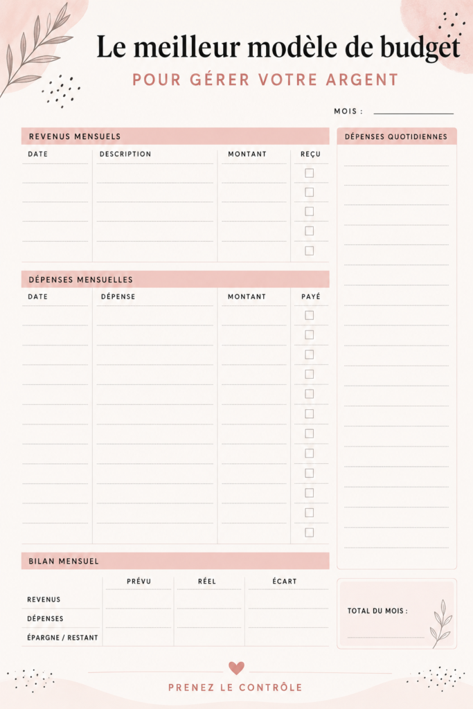 Modèle de budget sur un bureau avec un ordinateur et un stylo, illustration de la gestion financière