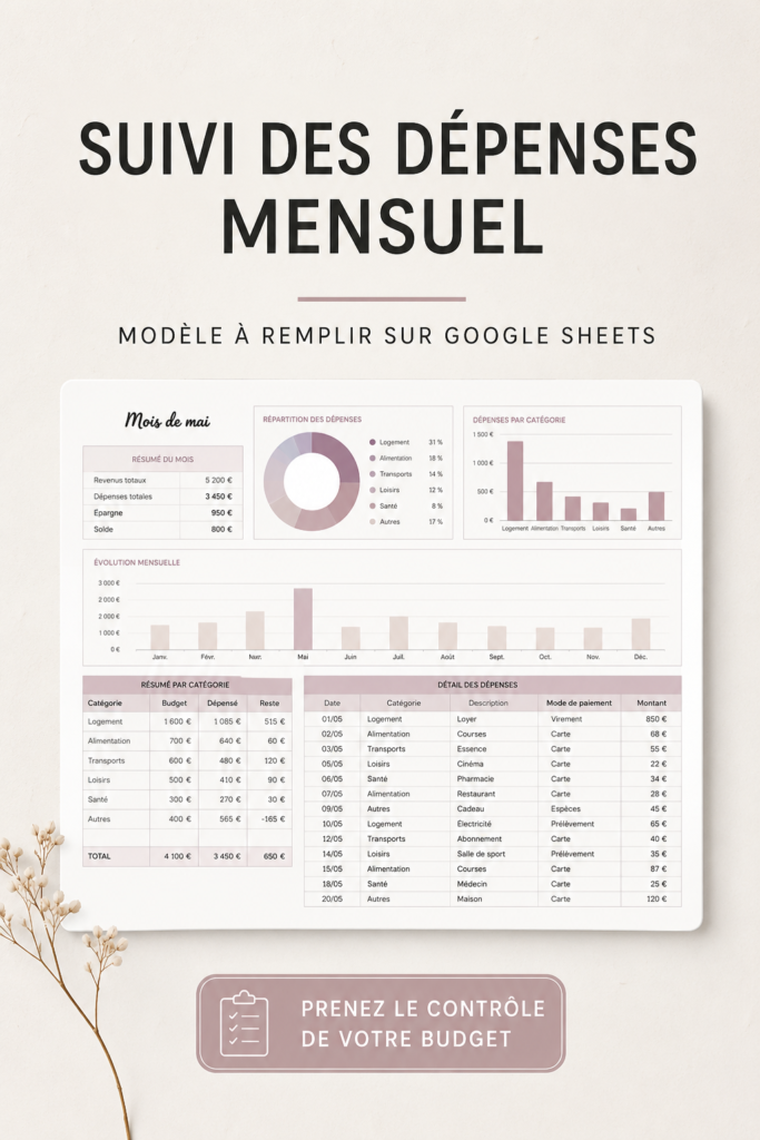 Modèle de suivi des dépenses mensuelles sur Google Sheets