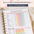 Femme utilisant un tracker de budget sur une table avec des factures.