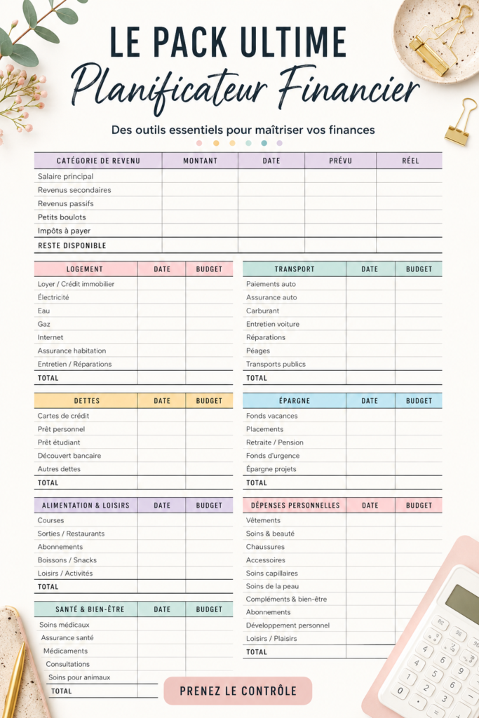 Femme utilisant un planner financier pour organiser son budget