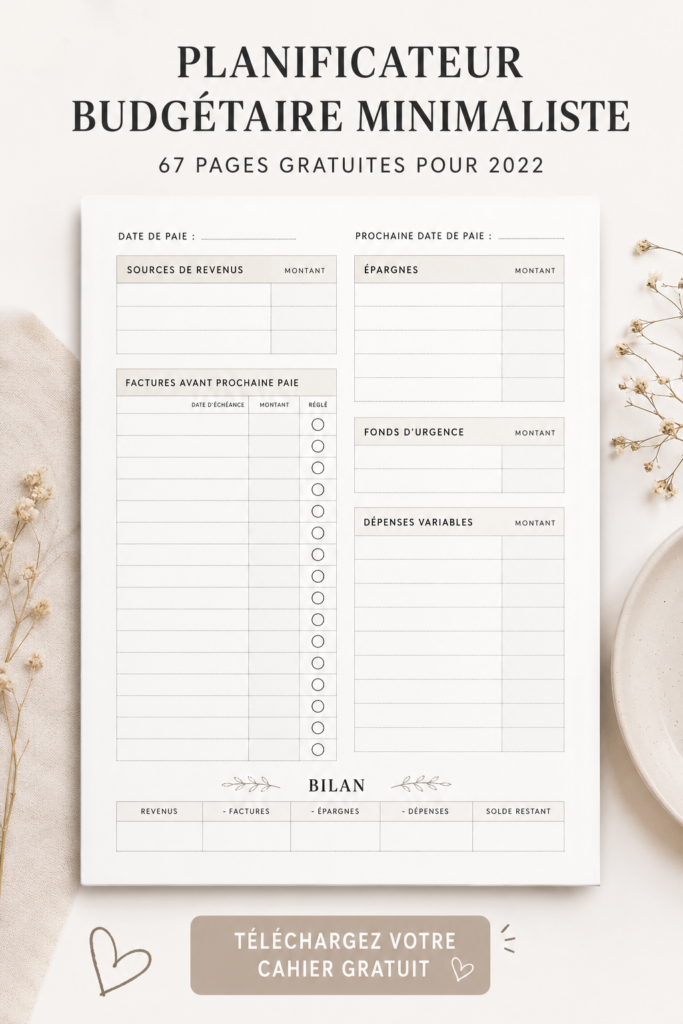 Modèle de planificateur de budget minimaliste sur une table en bois.