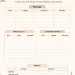 Modèle de planner financier minimaliste sur fond neutre avec des éléments décoratifs subtils.