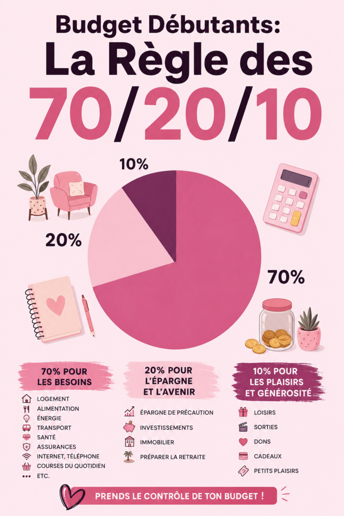 Une femme souriante planifiant son budget selon la règle des 70/20/10.