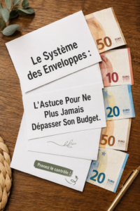 Une main tenant plusieurs enveloppes pour symboliser le système des enveloppes et la gestion budgétaire.