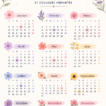 Calendrier annuel 2026 coloré avec des illustrations florales à imprimer