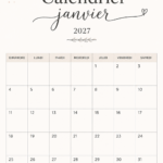 Un calendrier pour janvier 2027 à imprimer, idéal pour la planification.