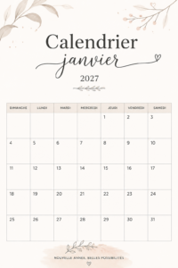 Un calendrier pour janvier 2027 à imprimer, idéal pour la planification.