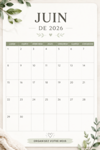 Calendrier gratuit pour mai 2026 avec des illustrations florales, prêt à être imprimé.