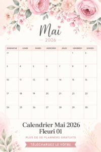 Calendrier de mai floral imprimable avec des motifs colorés