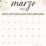 Calendrier de mars 2027 prêt à imprimer avec des illustrations florales