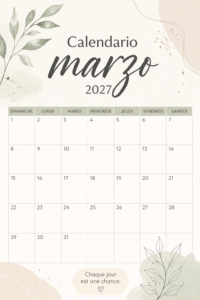 Calendrier de mars 2027 prêt à imprimer avec des illustrations florales