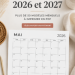 Modèle de calendrier imprimable 2026 stylisé en couleurs vives.