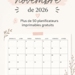 Calendrier de novembre 2026 avec des modèles imprimables gratuits