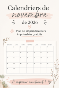 Calendrier de novembre 2026 avec des modèles imprimables gratuits