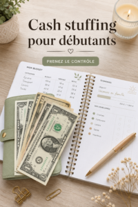 Un carnet et des enveloppes illustrant la méthode de cash stuffing pour gérer les finances.