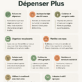 Image illustrant des astuces de frugalité avec des éléments de vie quotidienne et des économies.