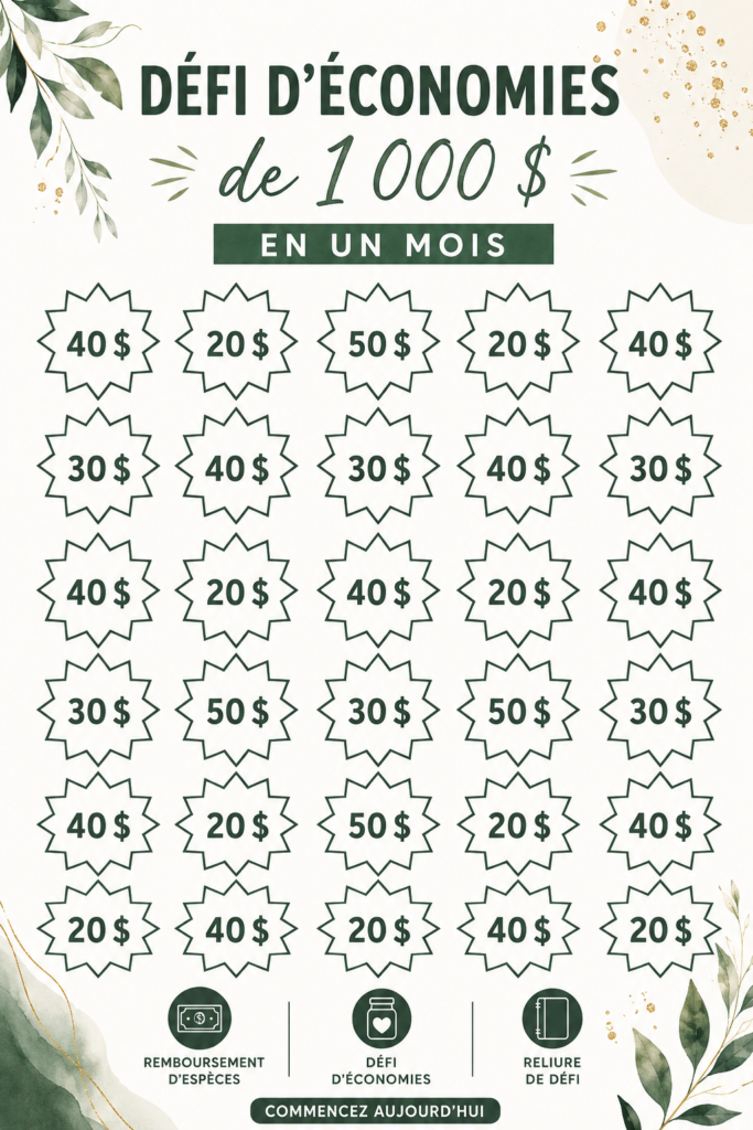 Femme heureuse tenant un calendrier d'économies sur un bureau.