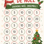 Défi d'épargne de Noël avec des décorations festives en arrière-plan