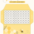 Défi d'épargne sur le thème des abeilles - des illustrations colorées de budget et d'épargne.