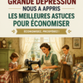 Image représentant une femme réfléchissant à son budget avec des documents financiers et des économies.