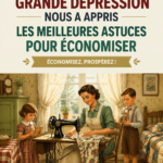 Image représentant une femme réfléchissant à son budget avec des documents financiers et des économies.