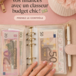 Classeur en cuir élégant ouvert avec des documents financiers à l'intérieur