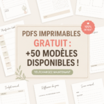 Une sélection de modèles de PDFs imprimables gratuits sur un bureau chaleureux.