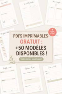 Une sélection de modèles de PDFs imprimables gratuits sur un bureau chaleureux.