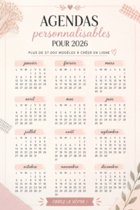 Agenda personnalisé 2026 créé sur Canva avec des designs colorés