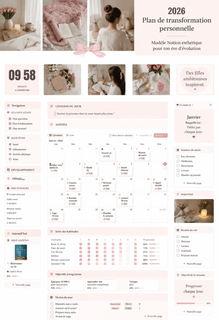 Planificateur Glow Up 2026 présenté avec un design esthétique et inspirant
