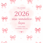 Image d'un planner 2026 romantique, avec une belle couverture rose et des pages personnalisables.