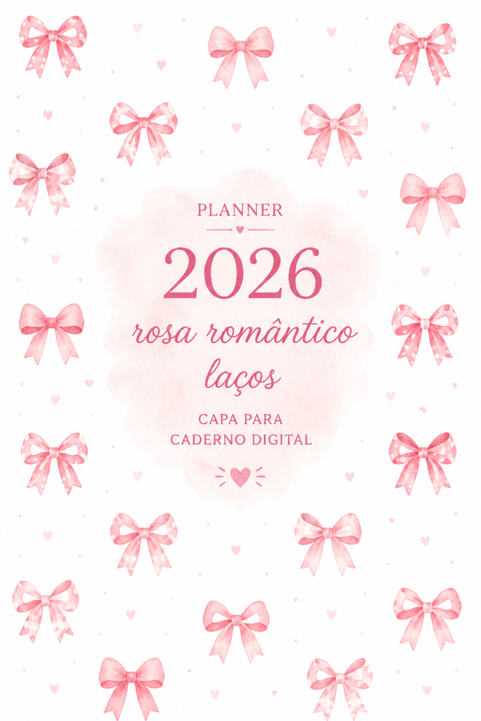 Image d'un planner 2026 romantique, avec une belle couverture rose et des pages personnalisables.