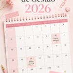 Un planner 2026 personnalisé avec des illustrations de chatons sur une table en bois.