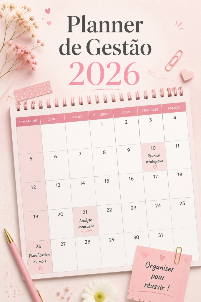 Un planner 2026 personnalisé avec des illustrations de chatons sur une table en bois.