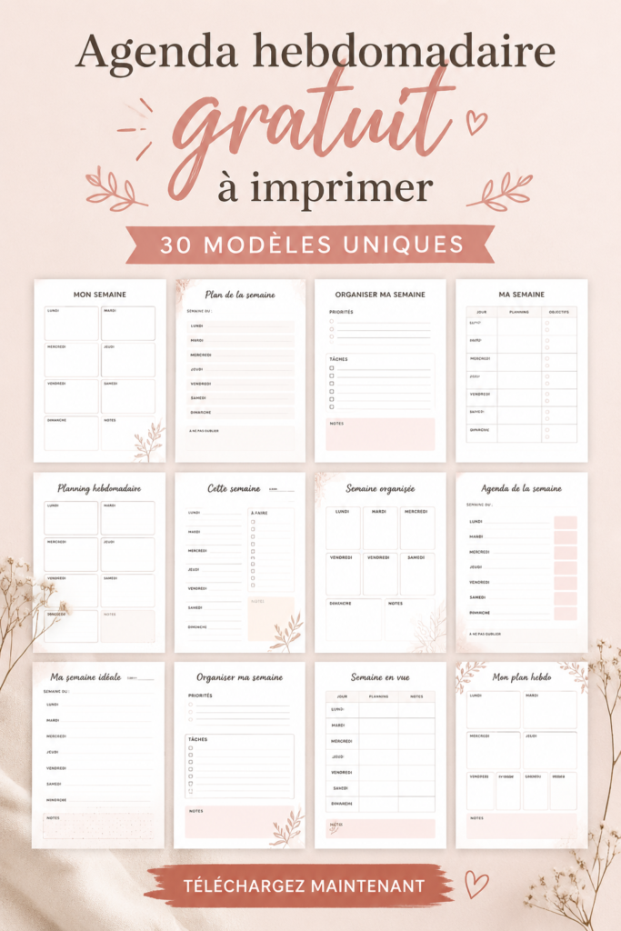 plannings hebdomadaires imprimables gratuits pour s'organiser