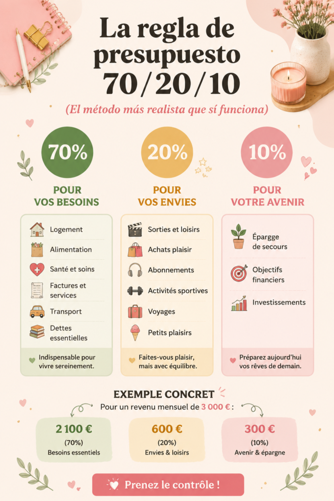 Illustration d'un tableau de budget avec la répartition 70/20/10