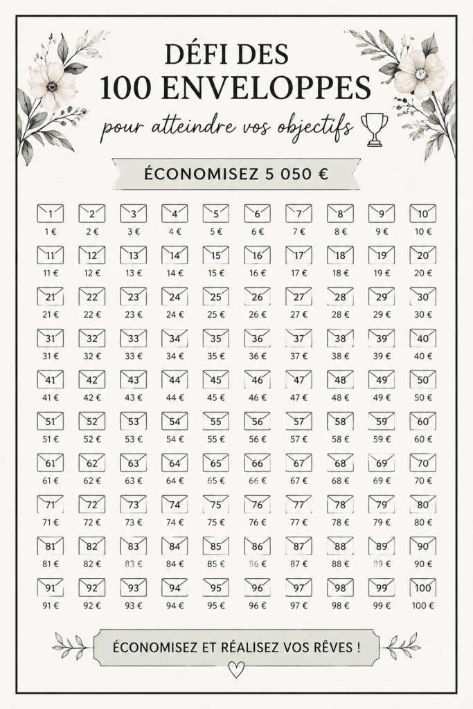 Illustration du défi des enveloppes pour économiser de l'argent de manière ludique