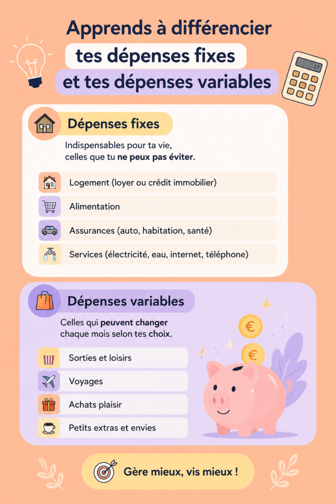 Femme analysant ses dépenses fixes et variables sur un tableau.
