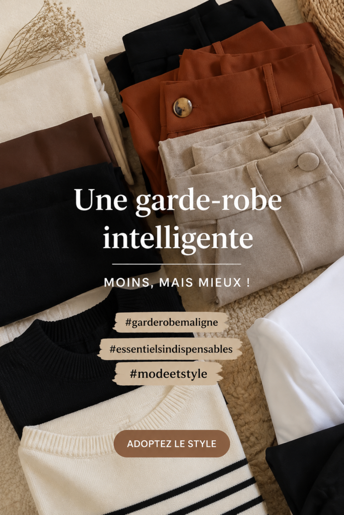 Une femme moderne portant des vêtements basiques élégants, illustrant un style simple et pratique.