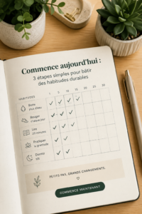 Femme souriante créant des habitudes durables dans son quotidien