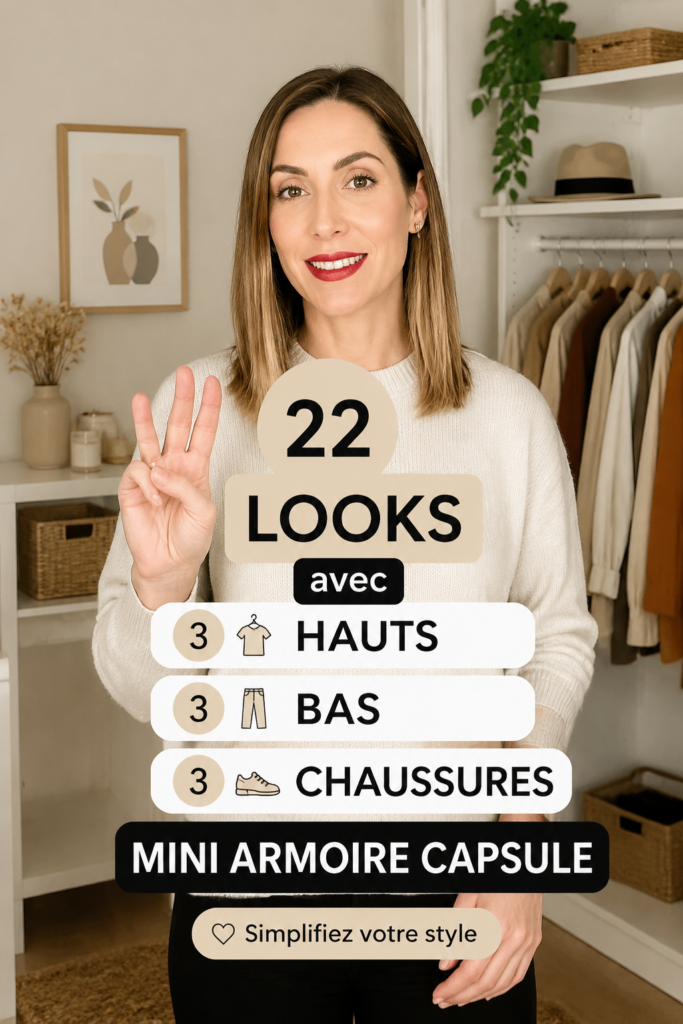 Mini armario capsule présentant des hauts, bas et chaussures assortis