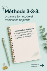 Un bureau bien organisé avec des fournitures d'études, représentant la méthode 3-3-3.