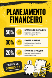 Une femme heureuse examinant ses finances avec un ordinateur et des documents, soulignant l'importance de la planification financière.
