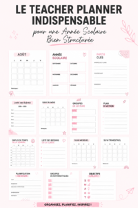 Une enseignante souriante utilise son planner pour organiser son année scolaire.