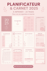 Planner floral 2025 avec des motifs de fleurs colorées sur fond clair.