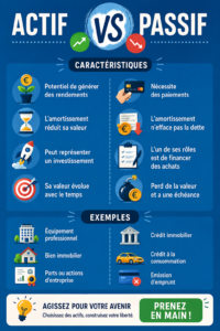 Illustration représentant la différence entre actifs et passifs en finance personnelle.